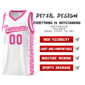 Custom White Pink Personalized Indians Pattern Sets Sports Uniform Basketball Jersey