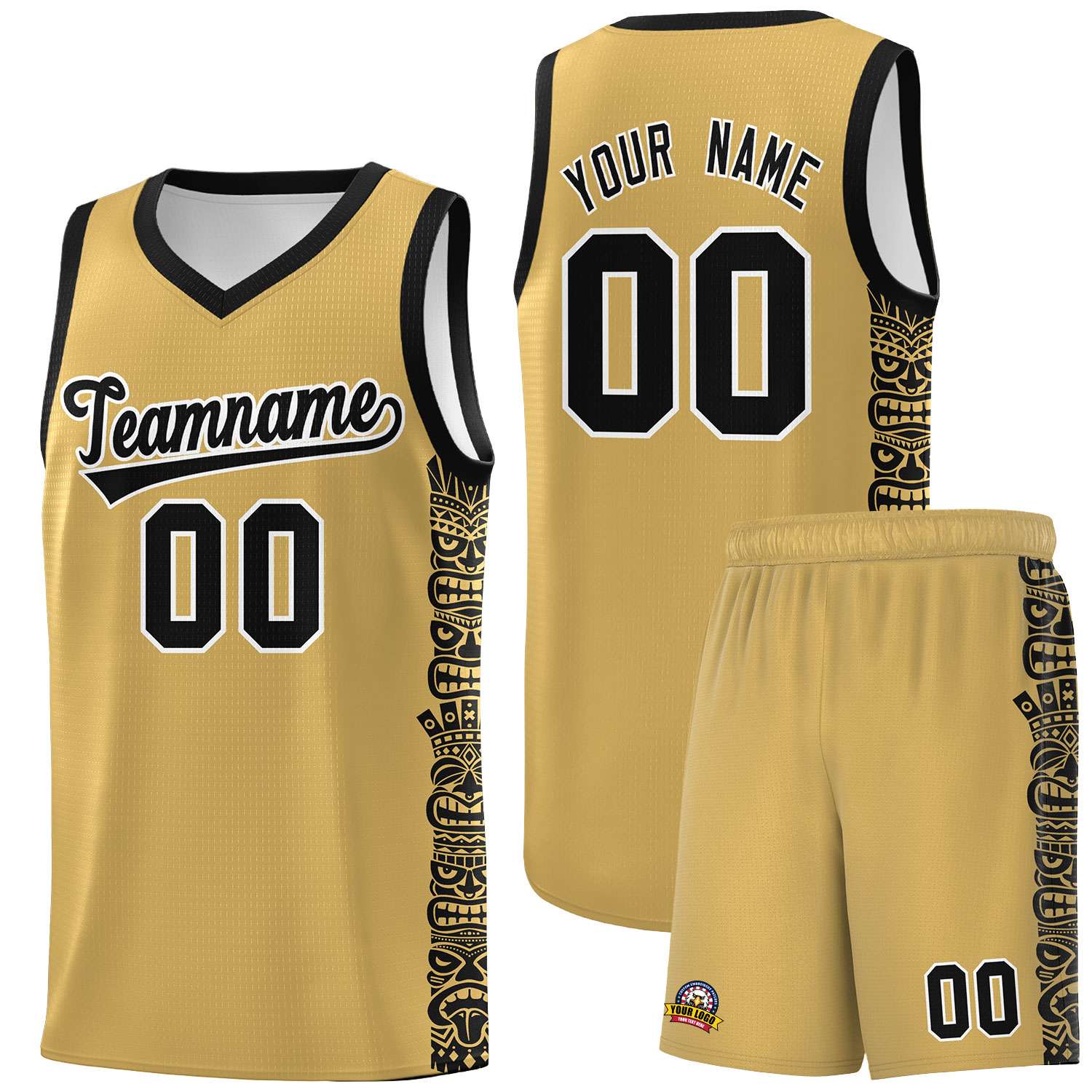 Custom Old Gold Black Personalized Indians Pattern Sets Sports Uniform Basketball Jersey