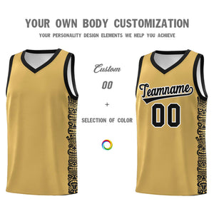 Custom Old Gold Black Personalized Indians Pattern Sets Sports Uniform Basketball Jersey