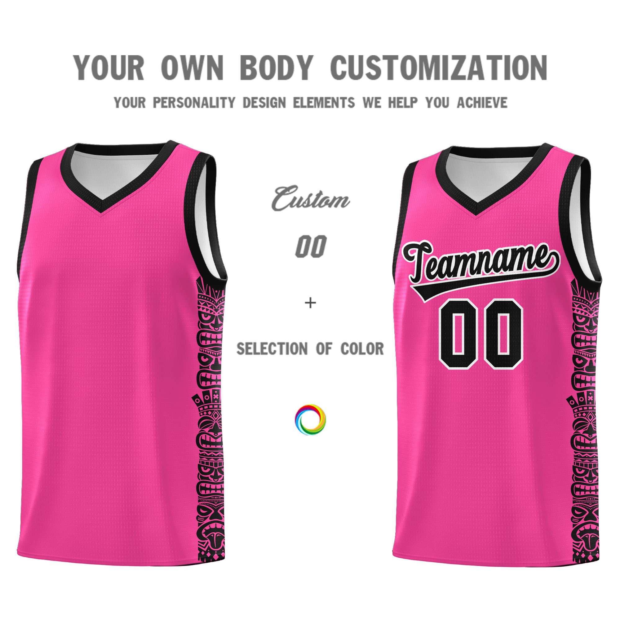 Custom Pink Black Personalized Indians Pattern Sets Sports Uniform Basketball Jersey