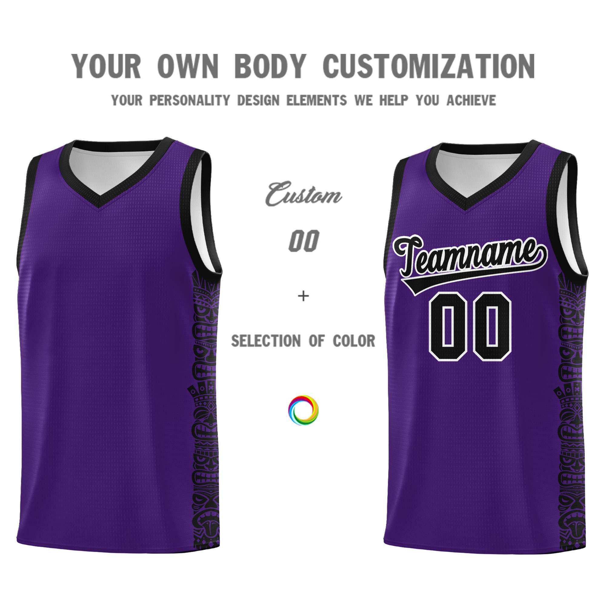 Custom Purple Black Personalized Indians Pattern Sets Sports Uniform Basketball Jersey