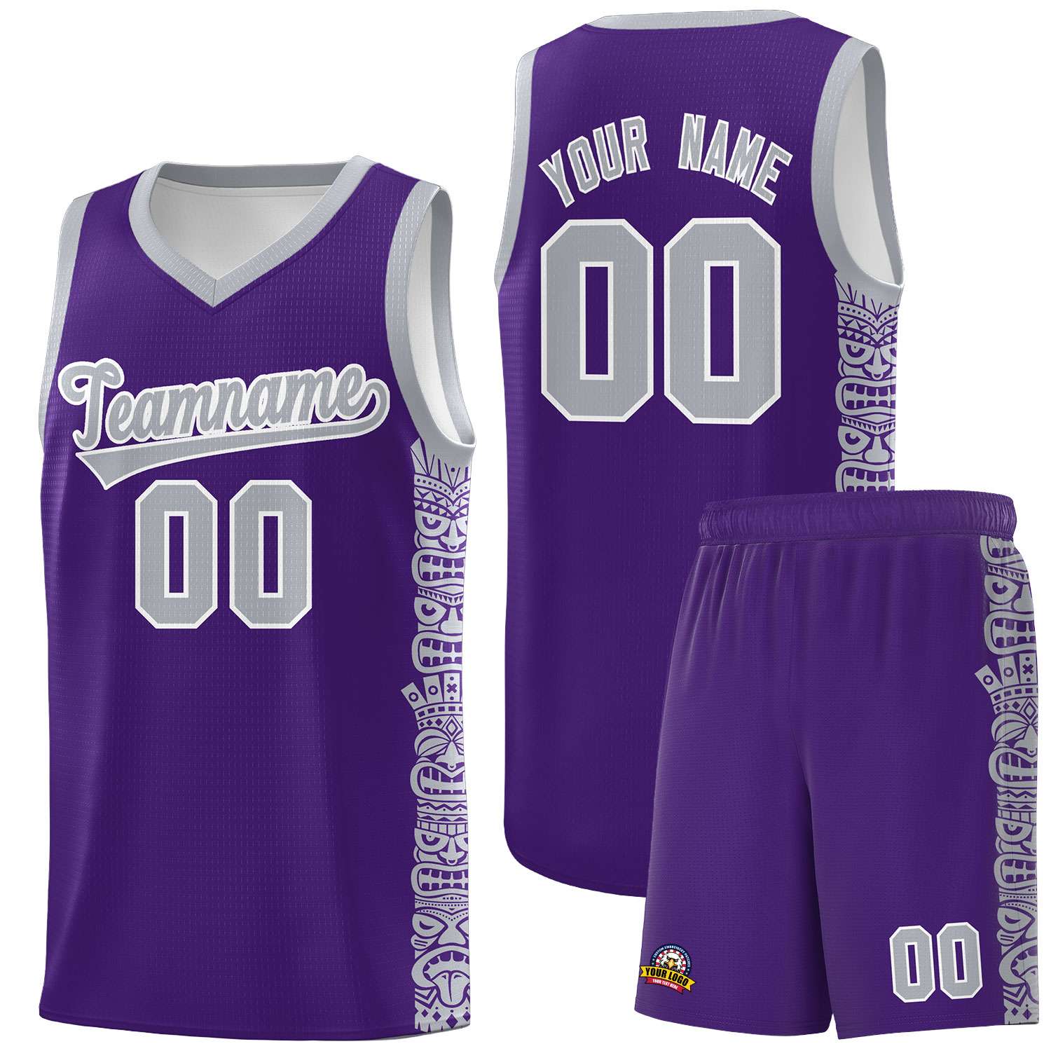 Custom Purple Gray Personalized Indians Pattern Sets Sports Uniform Basketball Jersey