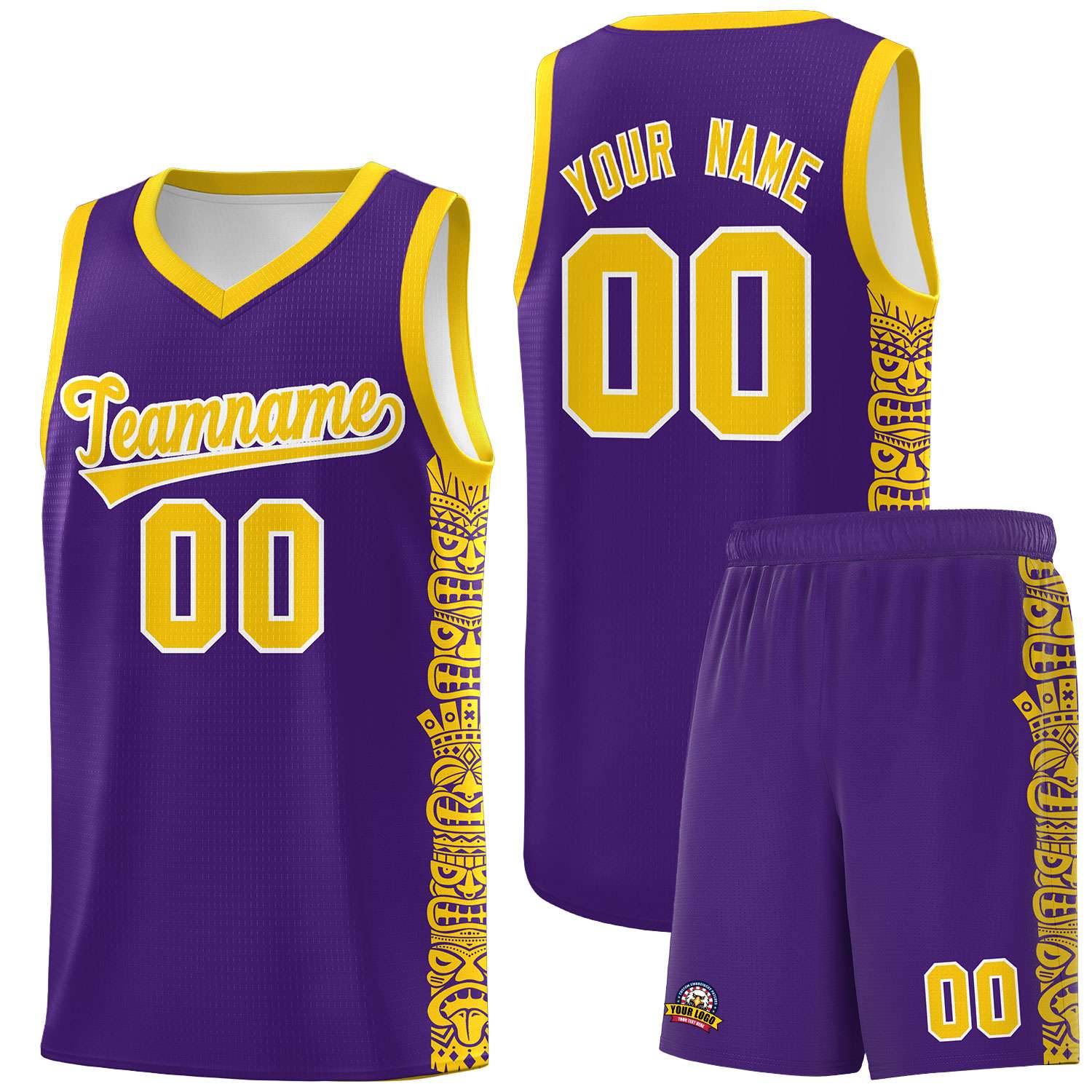 Custom Purple Gold Personalized Indians Pattern Sets Sports Uniform Basketball Jersey