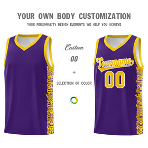 Custom Purple Gold Personalized Indians Pattern Sets Sports Uniform Basketball Jersey