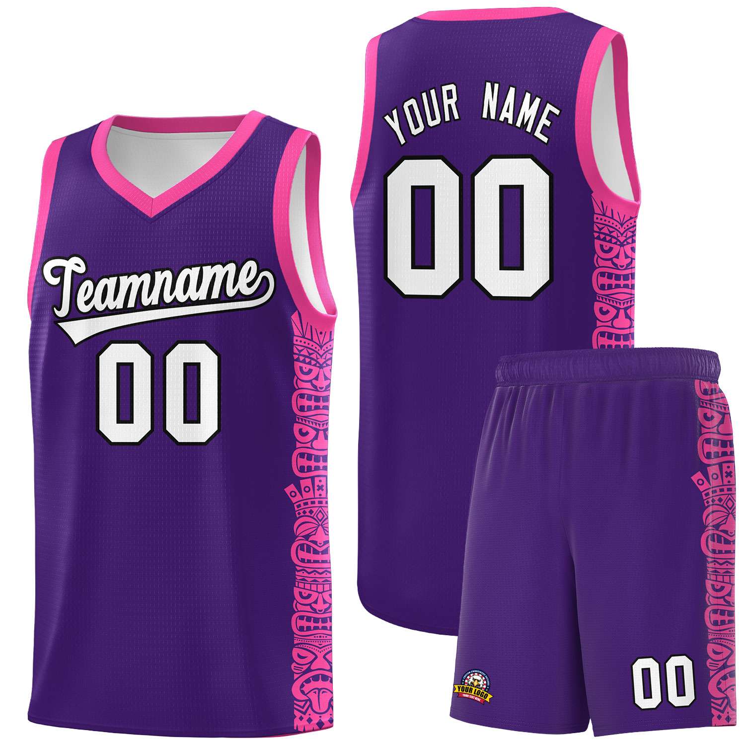 Custom Purple Pink Personalized Indians Pattern Sets Sports Uniform Basketball Jersey