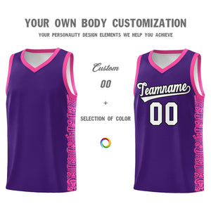 Custom Purple Pink Personalized Indians Pattern Sets Sports Uniform Basketball Jersey