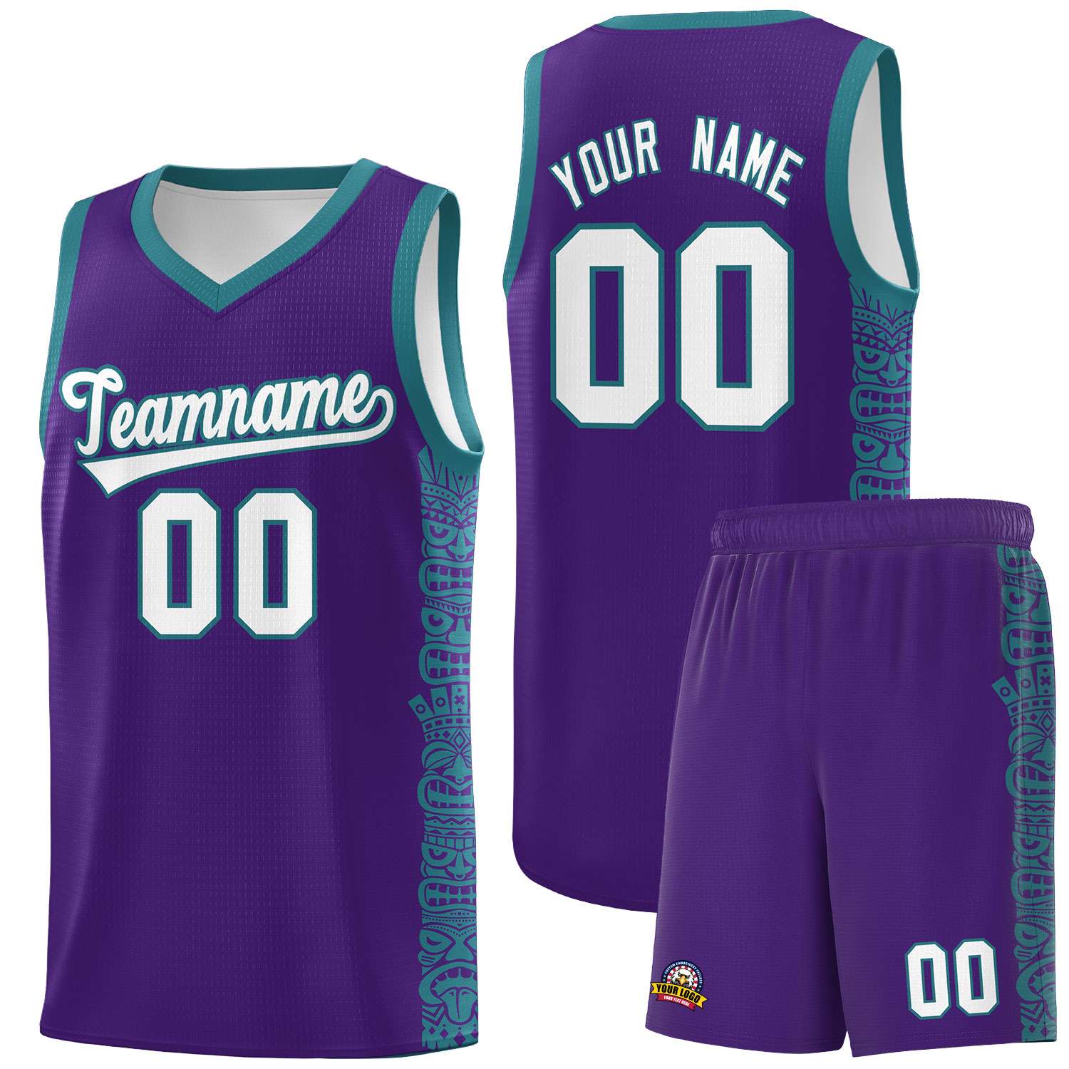 Custom Purple Aqua Personalized Indians Pattern Sets Sports Uniform Basketball Jersey