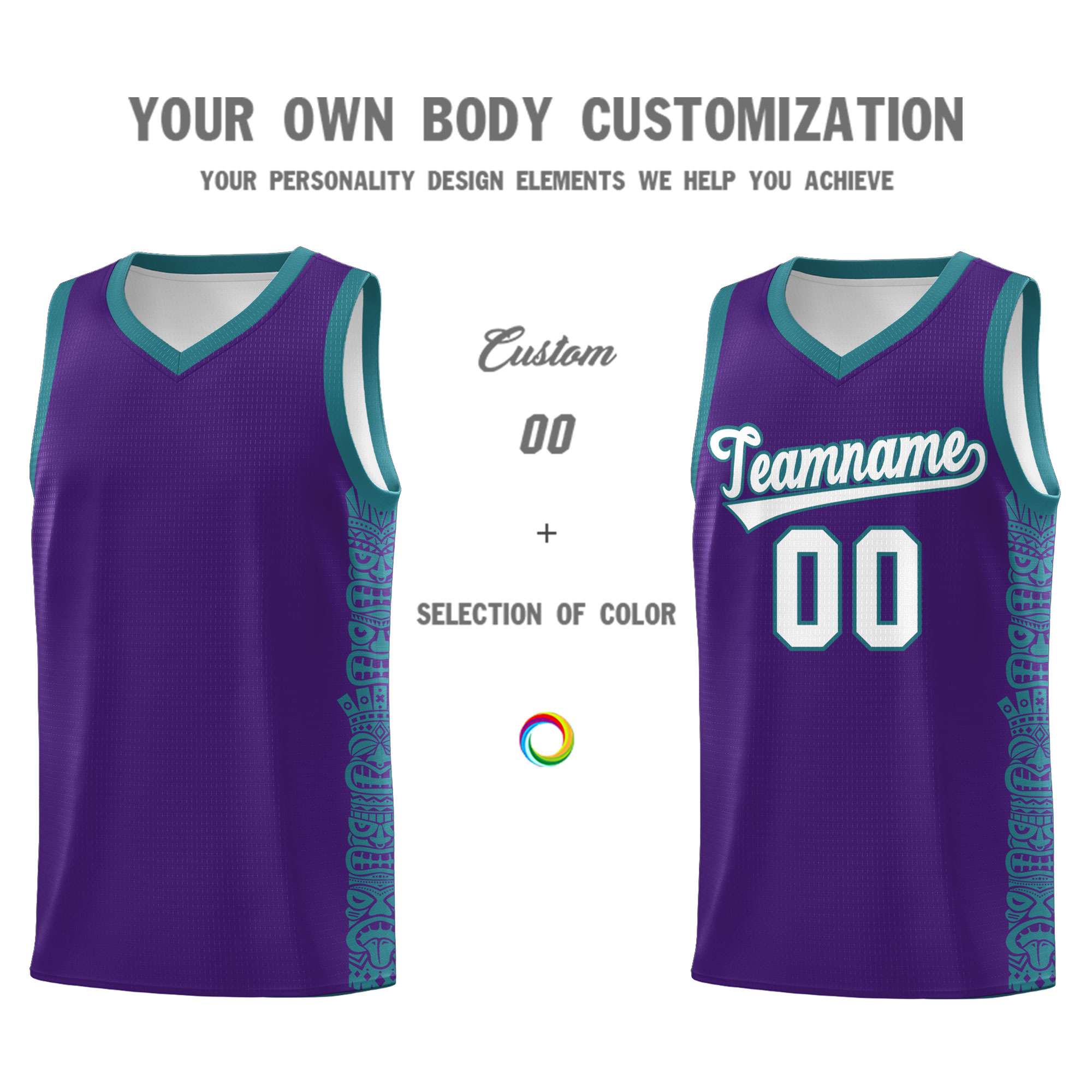 Custom Purple Aqua Personalized Indians Pattern Sets Sports Uniform Basketball Jersey