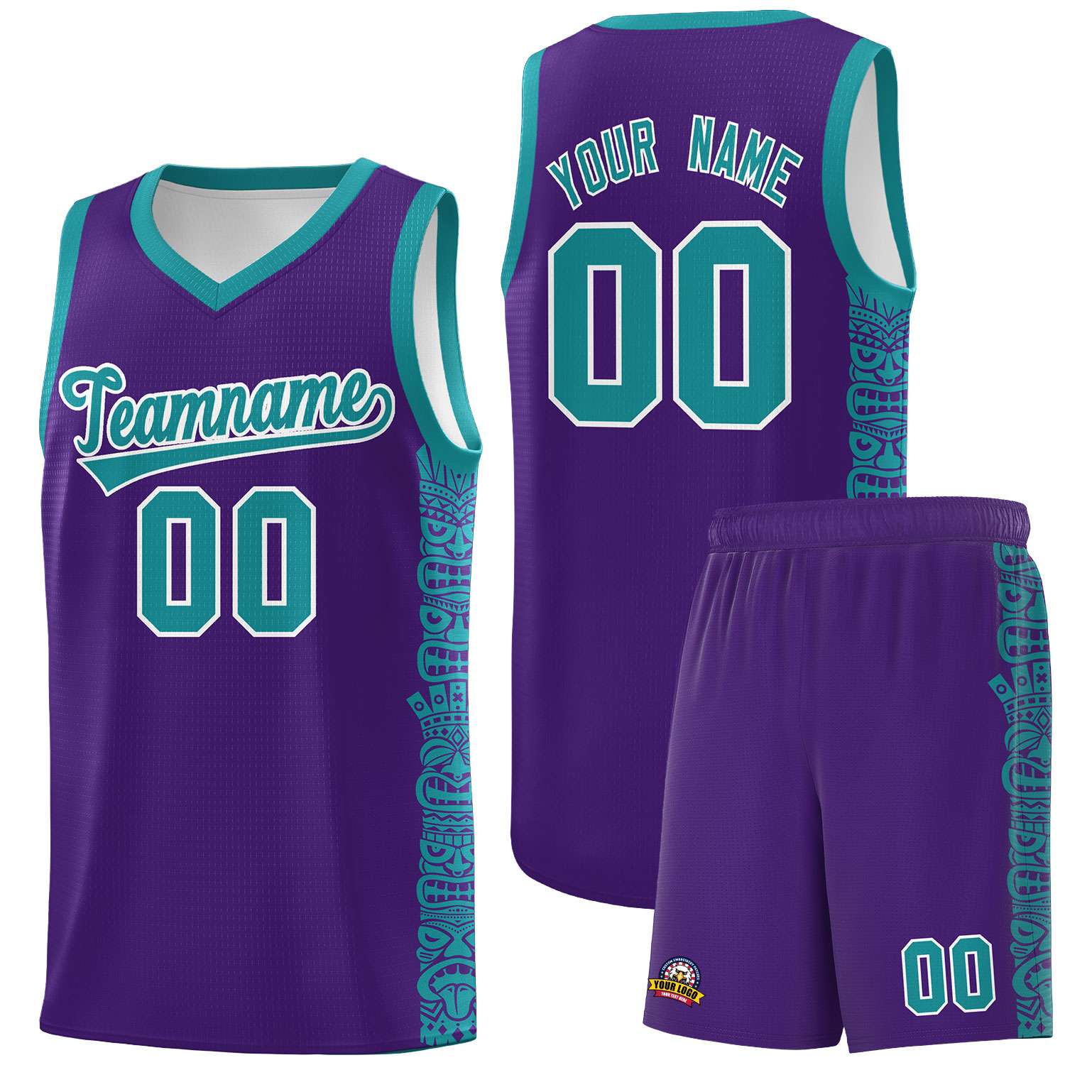 Custom Purple Aqua Personalized Indians Pattern Sets Sports Uniform Basketball Jersey