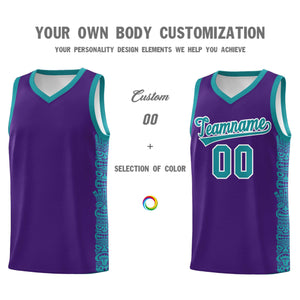 Custom Purple Aqua Personalized Indians Pattern Sets Sports Uniform Basketball Jersey