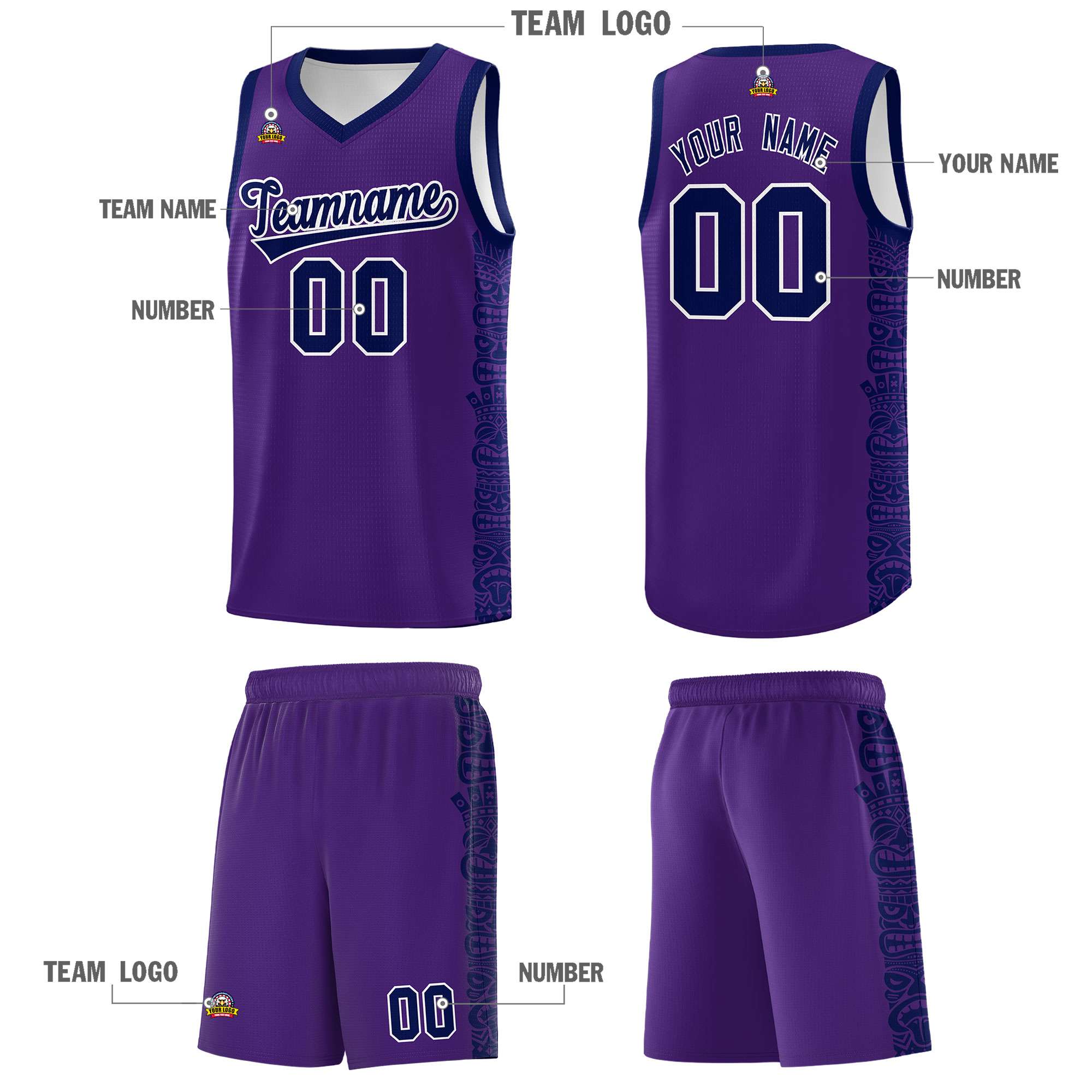 Custom Purple Navy Personalized Indians Pattern Sets Sports Uniform Basketball Jersey