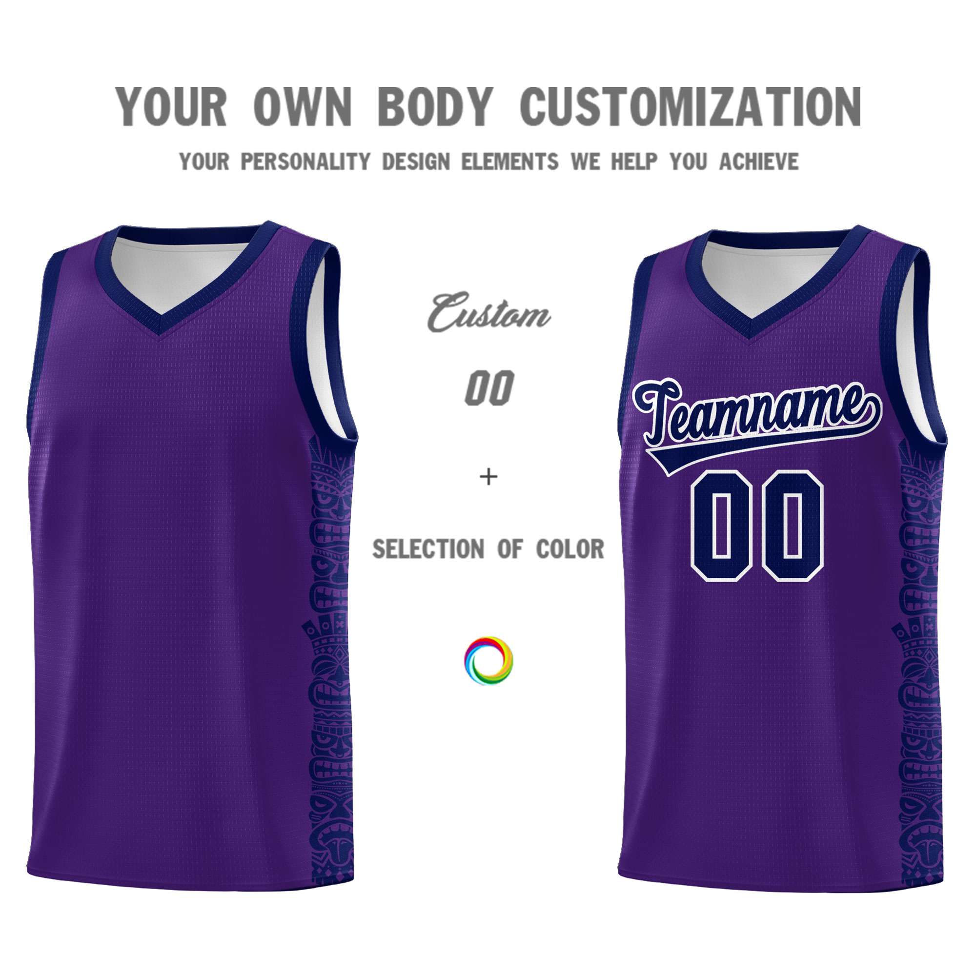 Custom Purple Navy Personalized Indians Pattern Sets Sports Uniform Basketball Jersey