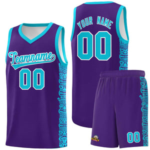 Custom Purple Sky Blue Personalized Indians Pattern Sets Sports Uniform Basketball Jersey