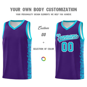 Custom Purple Sky Blue Personalized Indians Pattern Sets Sports Uniform Basketball Jersey