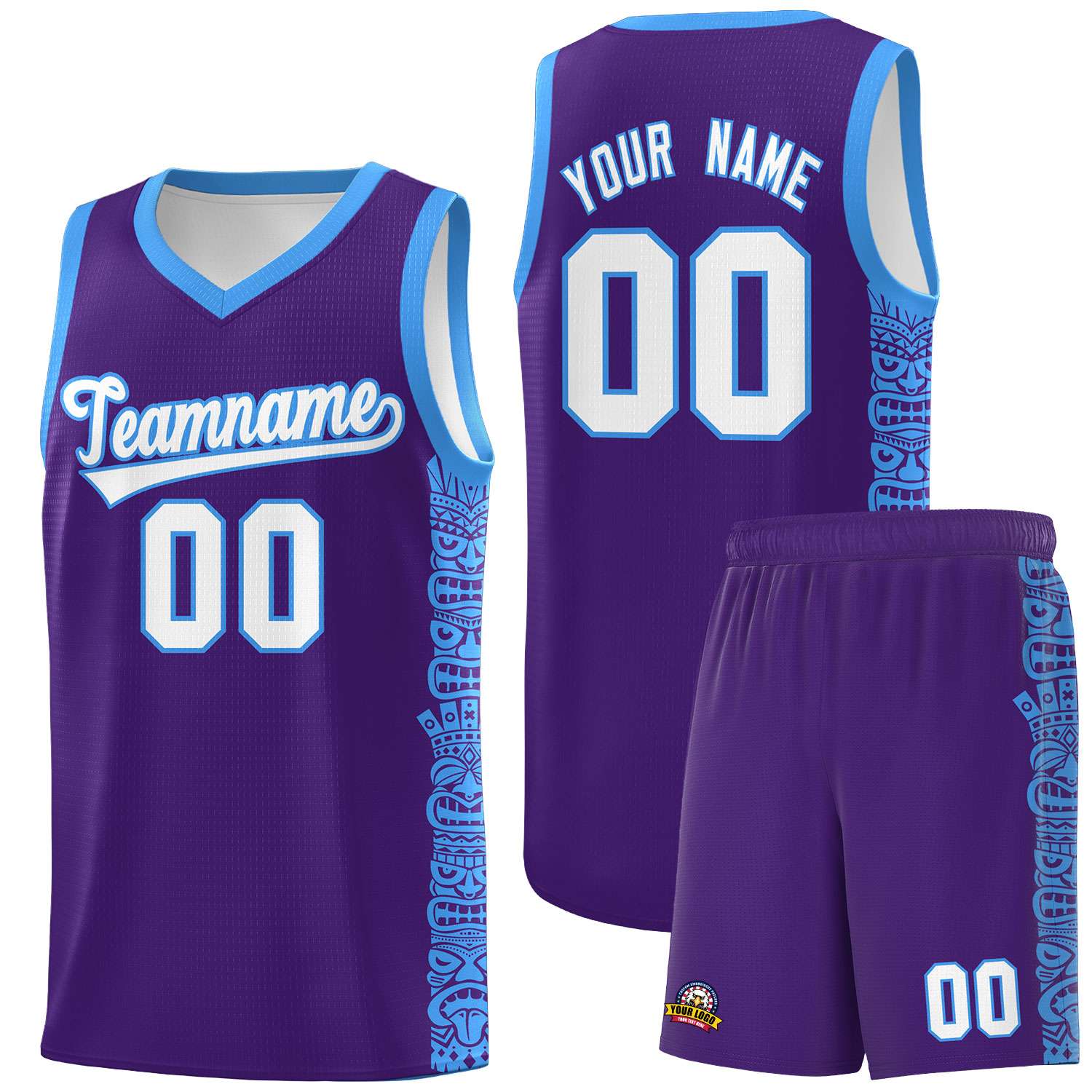 Custom Purple Powder Blue Personalized Indians Pattern Sets Sports Uniform Basketball Jersey