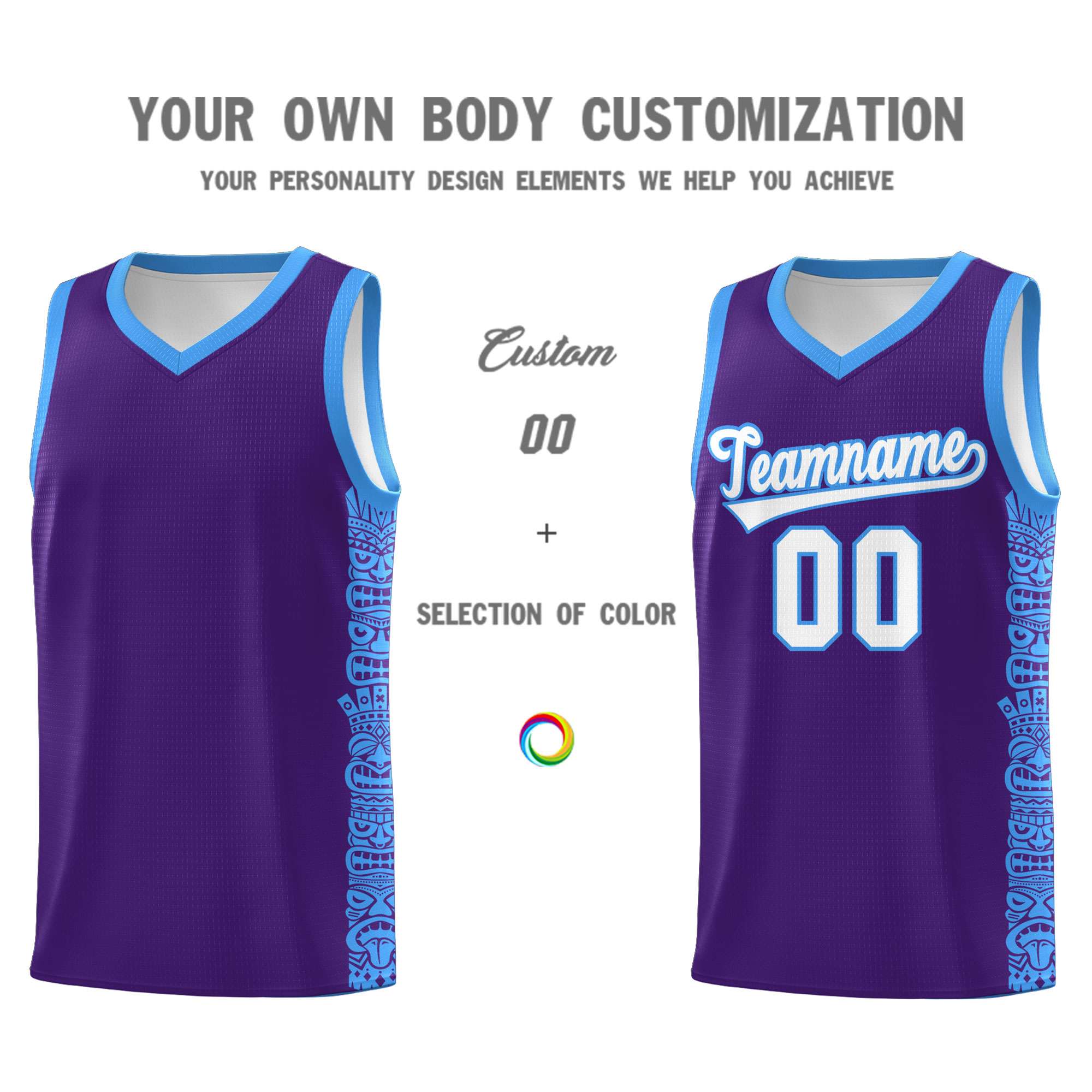 Custom Purple Powder Blue Personalized Indians Pattern Sets Sports Uniform Basketball Jersey