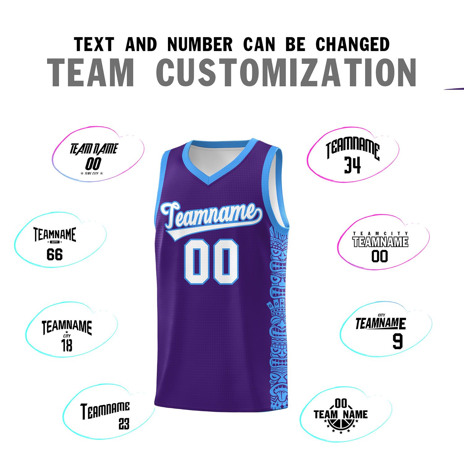 Custom Purple Powder Blue Personalized Indians Pattern Sets Sports Uniform Basketball Jersey