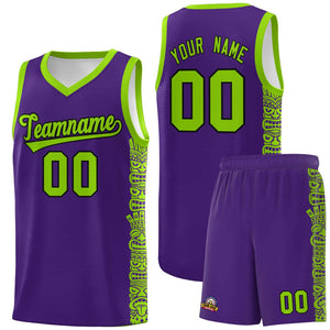 Custom Purple Green Personalized Indians Pattern Sets Sports Uniform Basketball Jersey