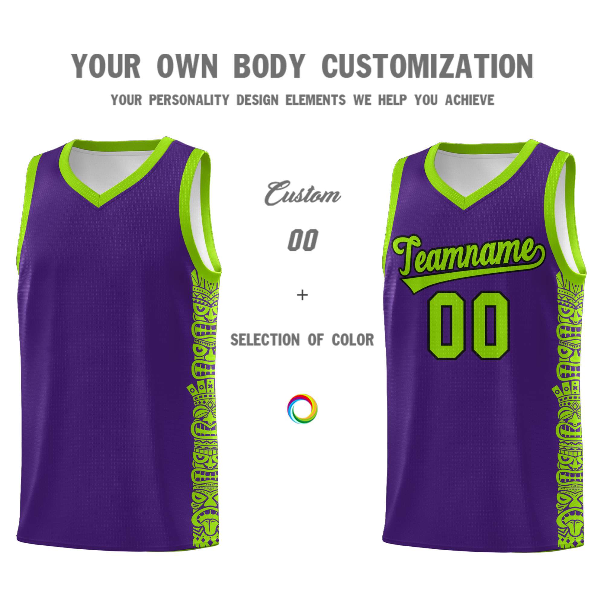 Custom Purple Green Personalized Indians Pattern Sets Sports Uniform Basketball Jersey