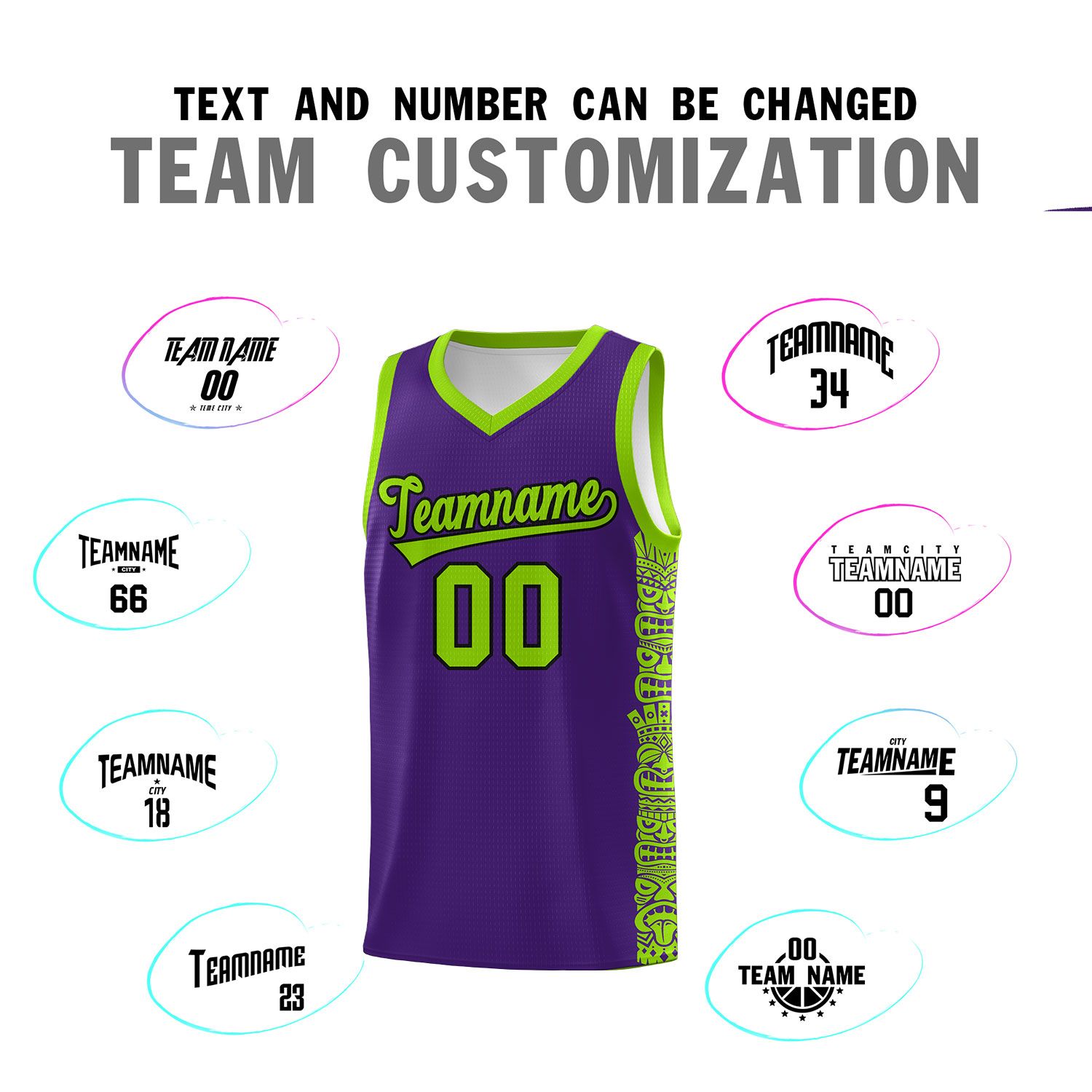 Custom Purple Green Personalized Indians Pattern Sets Sports Uniform Basketball Jersey