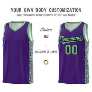 Custom Purple Green Personalized Indians Pattern Sets Sports Uniform Basketball Jersey