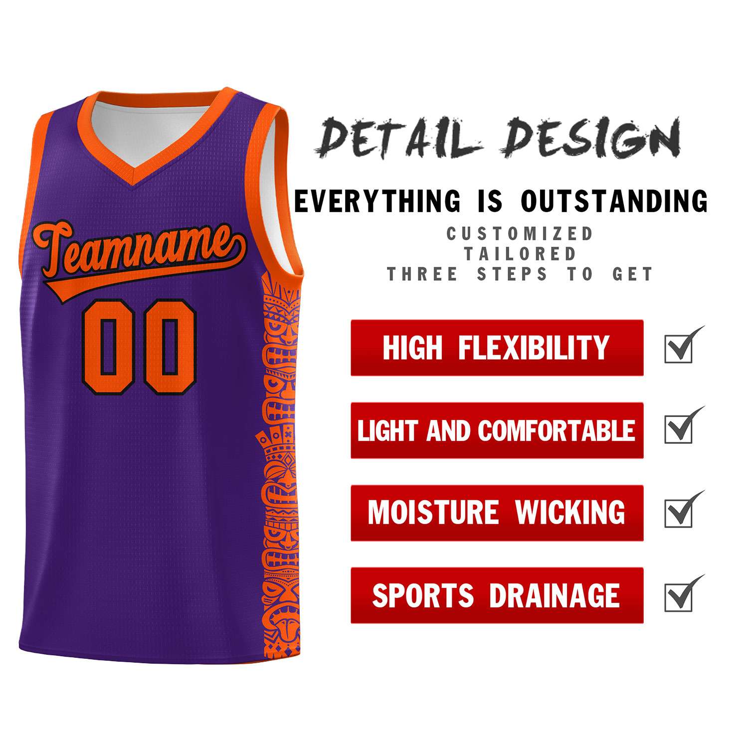 Custom Purple Orange Personalized Indians Pattern Sets Sports Uniform Basketball Jersey