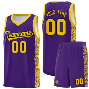 Custom Purple Gold Personalized Indians Pattern Sets Sports Uniform Basketball Jersey