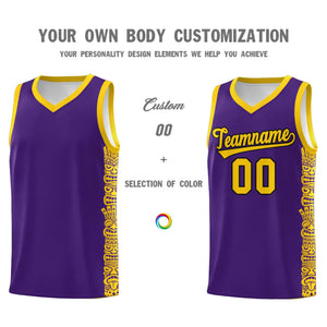 Custom Purple Gold Personalized Indians Pattern Sets Sports Uniform Basketball Jersey