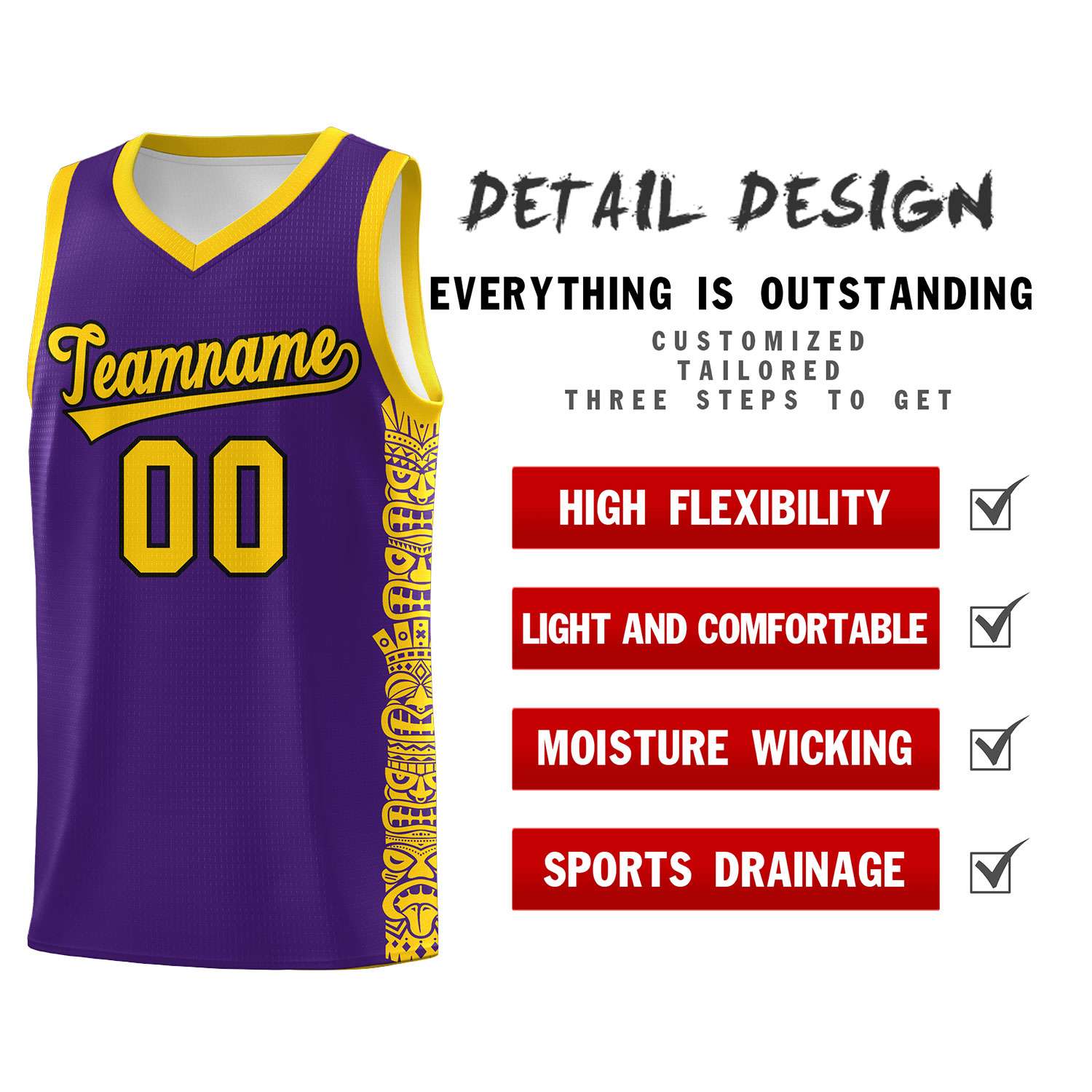 Custom Purple Gold Personalized Indians Pattern Sets Sports Uniform Basketball Jersey