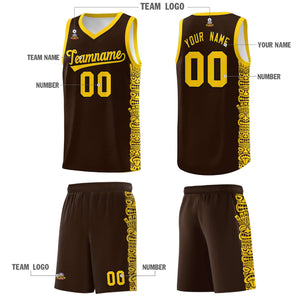 Custom Brown Gold Personalized Indians Pattern Sets Sports Uniform Basketball Jersey