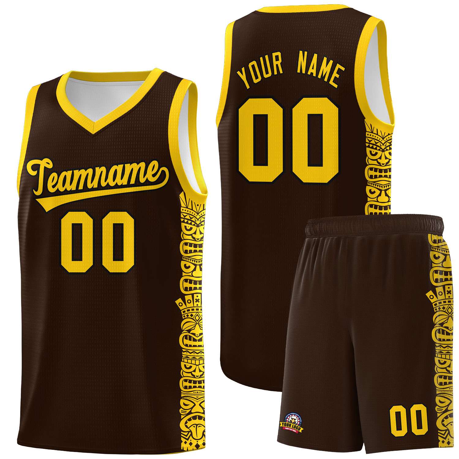 Custom Brown Gold Personalized Indians Pattern Sets Sports Uniform Basketball Jersey