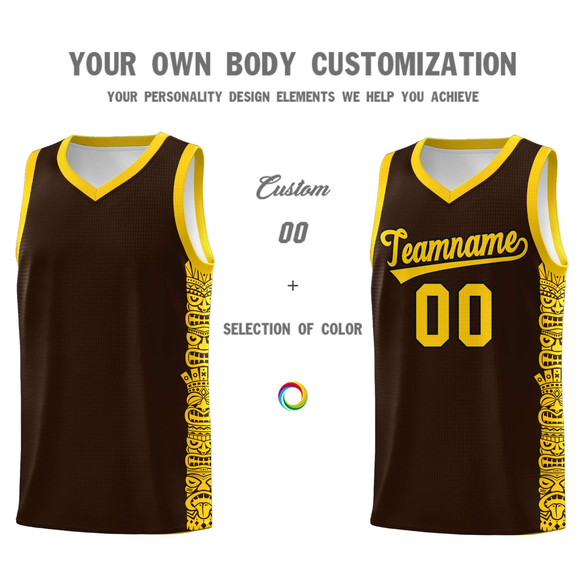 Custom Brown Gold Personalized Indians Pattern Sets Sports Uniform Basketball Jersey