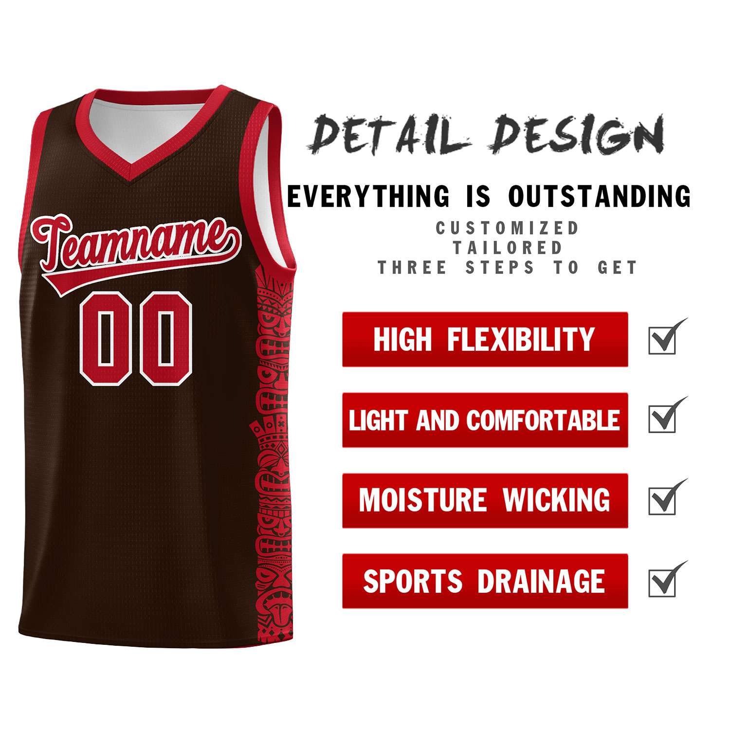 Custom Brown Red Personalized Indians Pattern Sets Sports Uniform Basketball Jersey