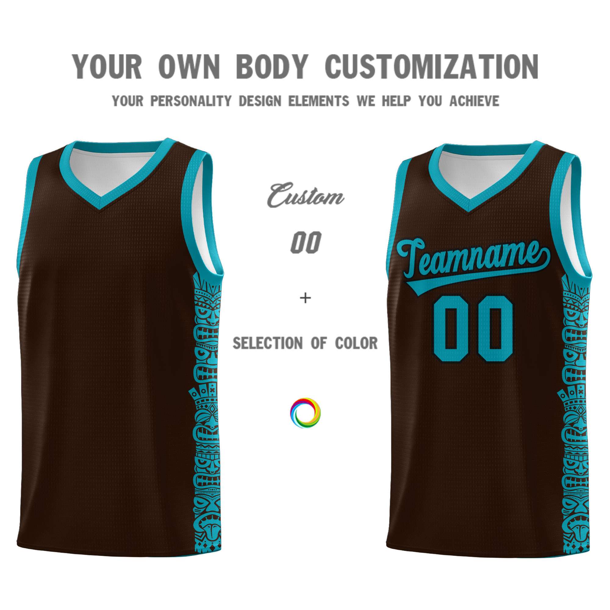 Custom Brown Teal Personalized Indians Pattern Sets Sports Uniform Basketball Jersey