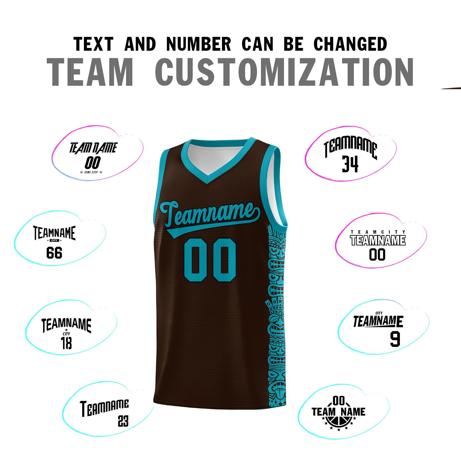 Custom Brown Teal Personalized Indians Pattern Sets Sports Uniform Basketball Jersey