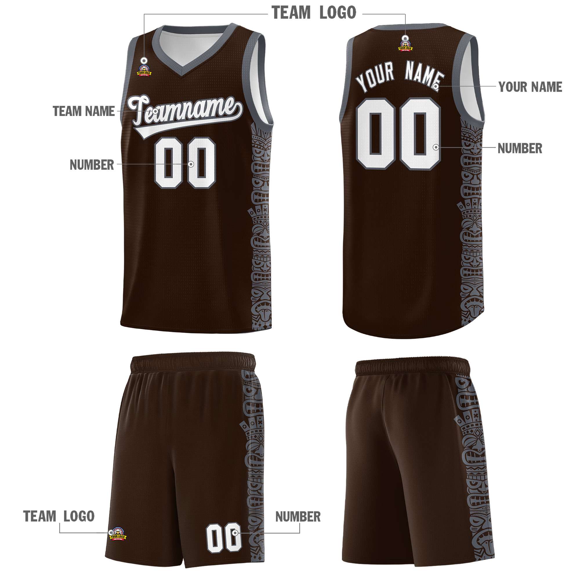 Custom Brown Dark Gray Personalized Indians Pattern Sets Sports Uniform Basketball Jersey