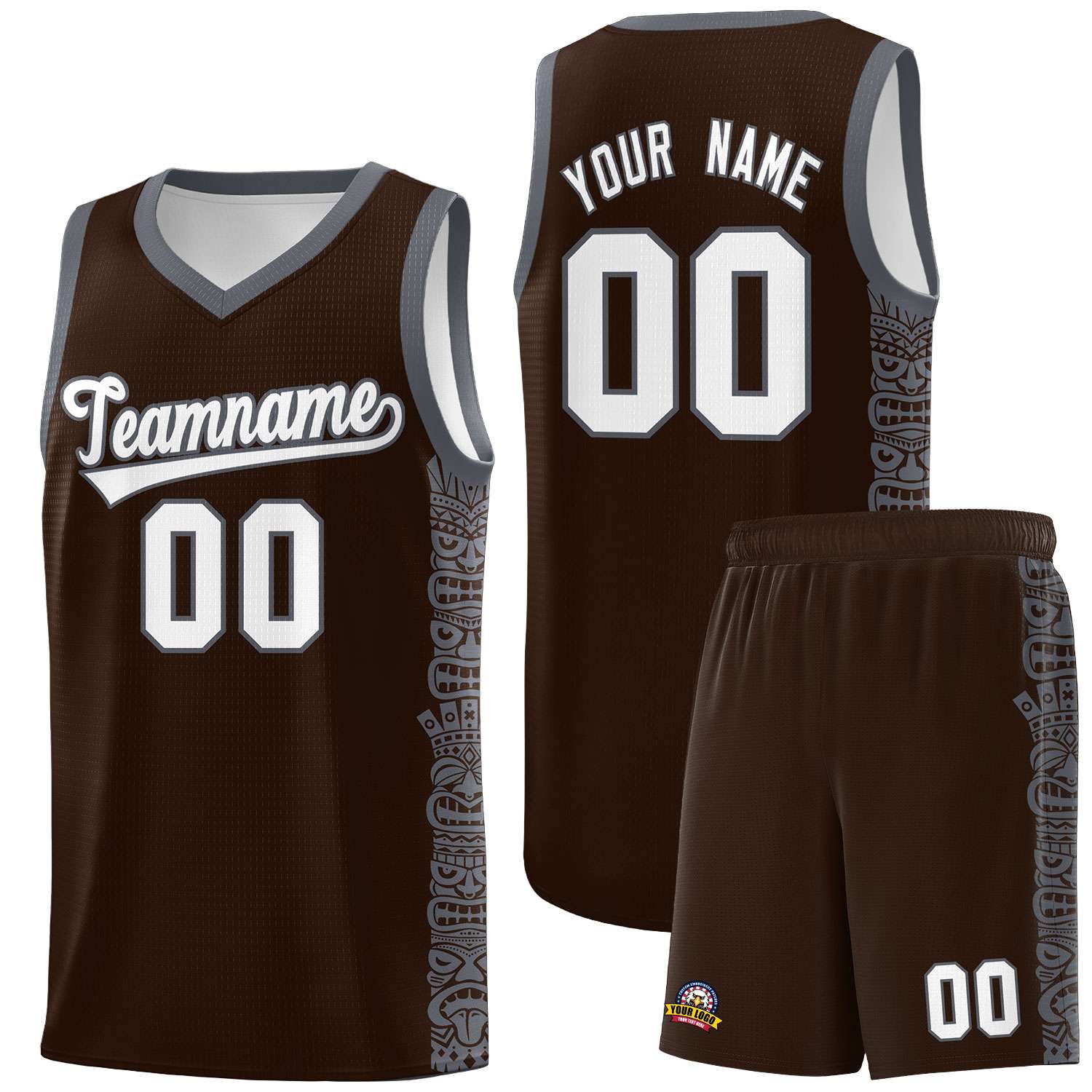 Custom Brown Dark Gray Personalized Indians Pattern Sets Sports Uniform Basketball Jersey