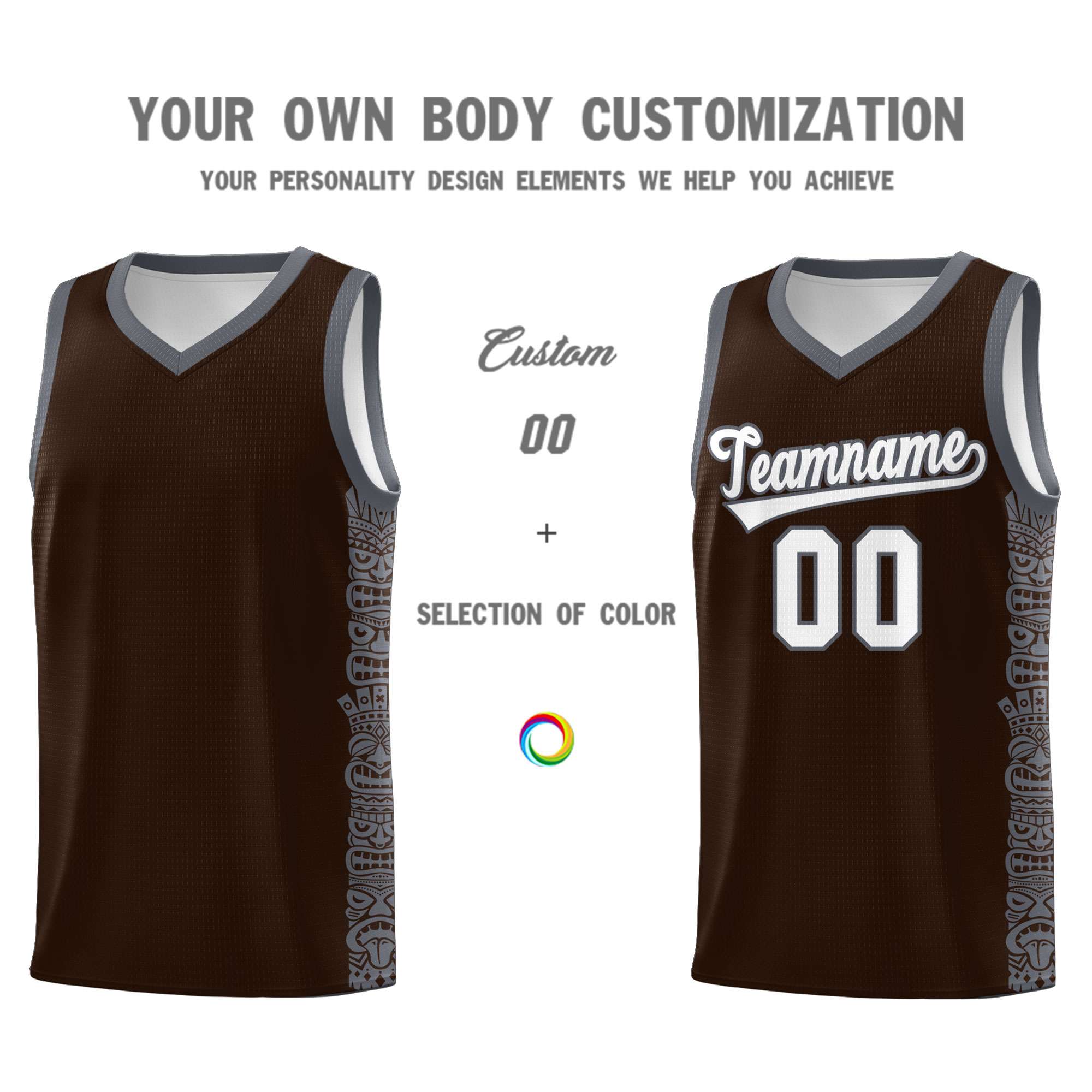 Custom Brown Dark Gray Personalized Indians Pattern Sets Sports Uniform Basketball Jersey