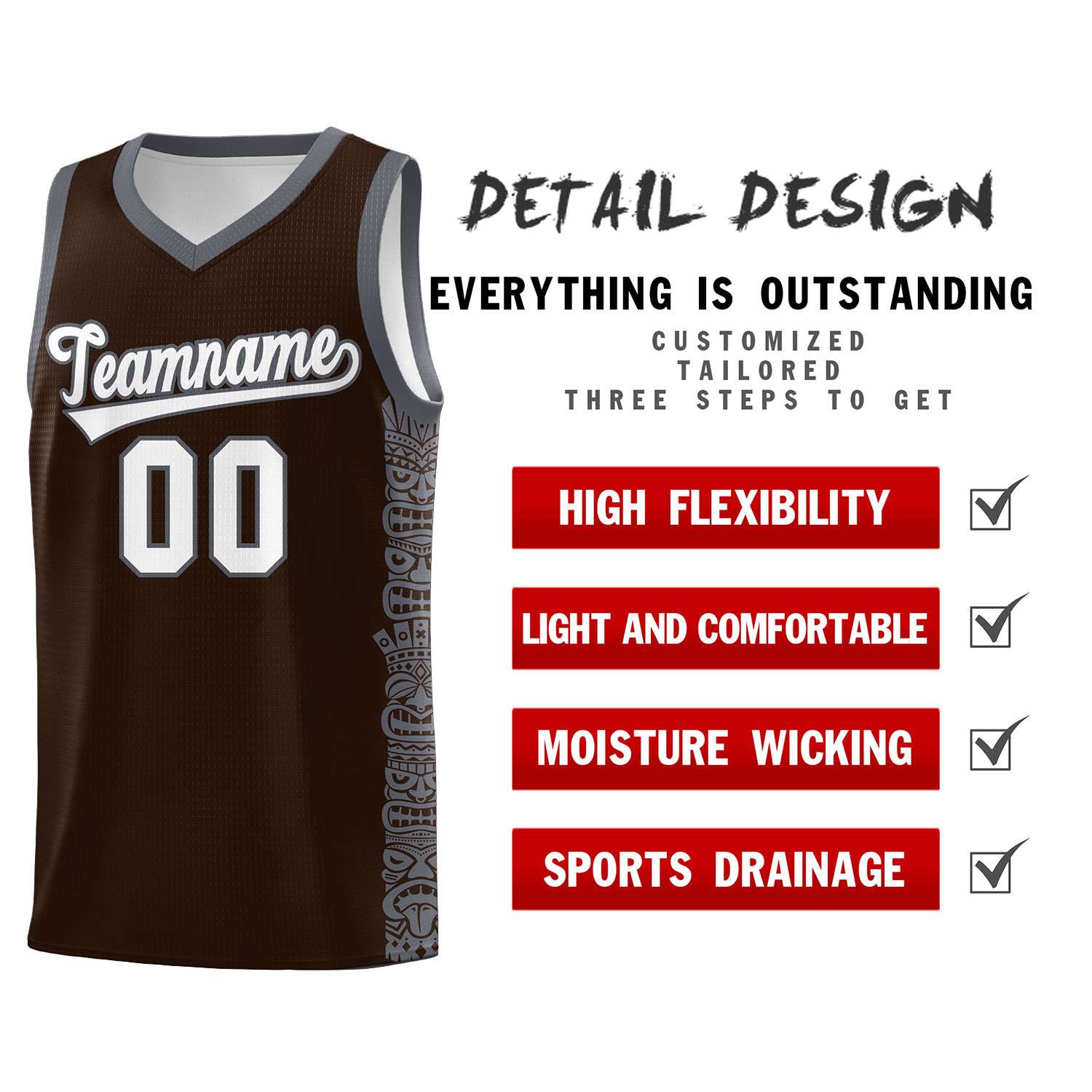 Custom Brown Dark Gray Personalized Indians Pattern Sets Sports Uniform Basketball Jersey