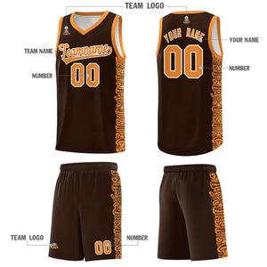 Custom Brown Orange Personalized Indians Pattern Sets Sports Uniform Basketball Jersey