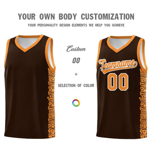 Custom Brown Orange Personalized Indians Pattern Sets Sports Uniform Basketball Jersey