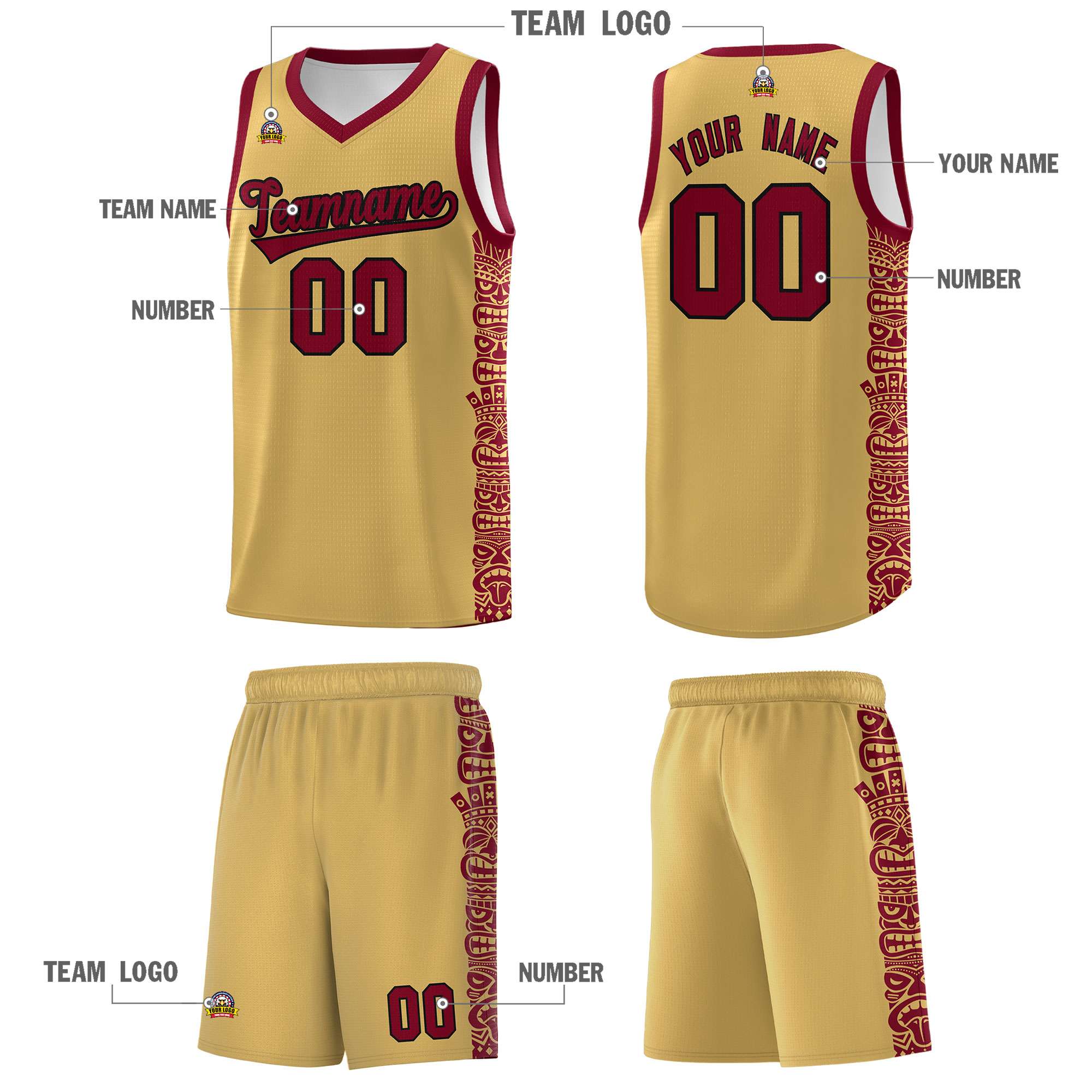 Custom Khaki Crimson Personalized Indians Pattern Sets Sports Uniform Basketball Jersey