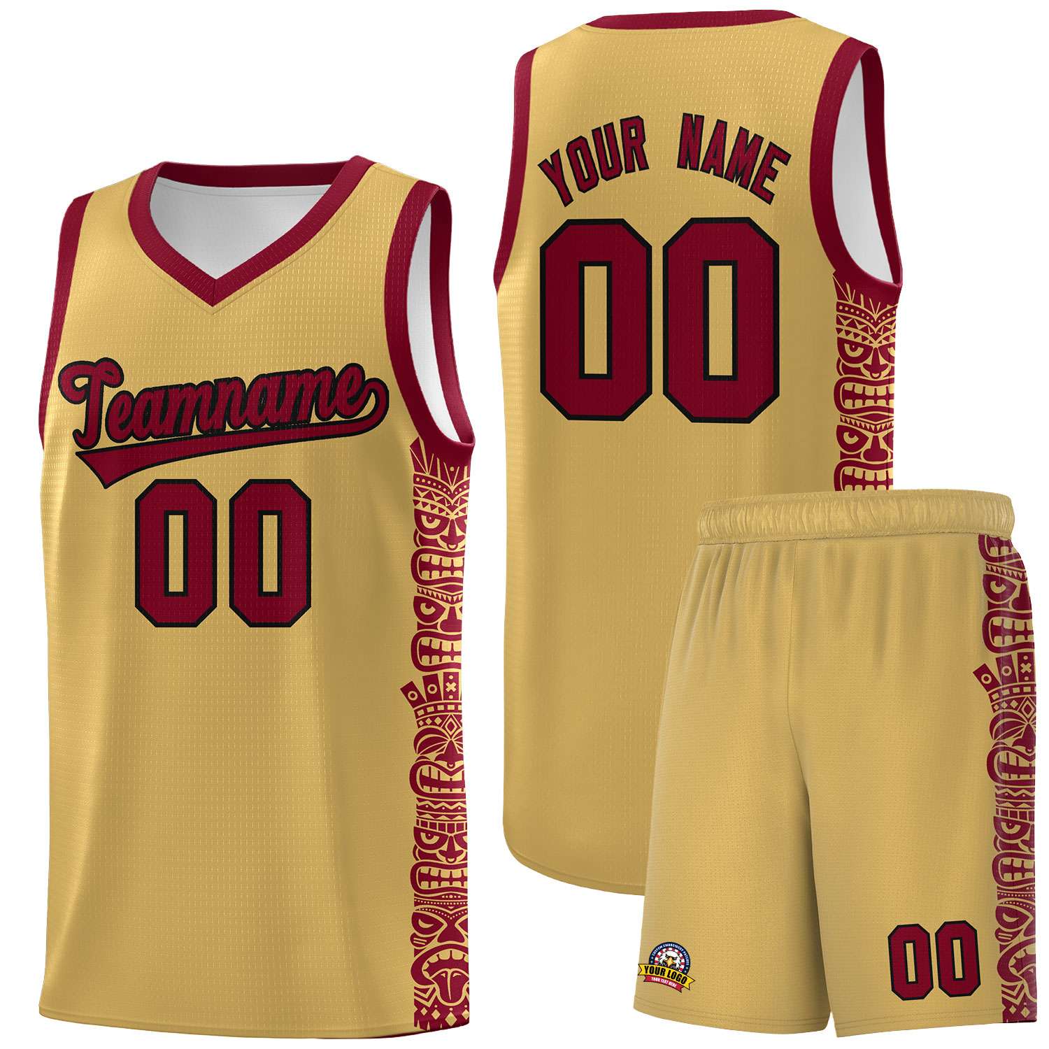 Custom Khaki Crimson Personalized Indians Pattern Sets Sports Uniform Basketball Jersey