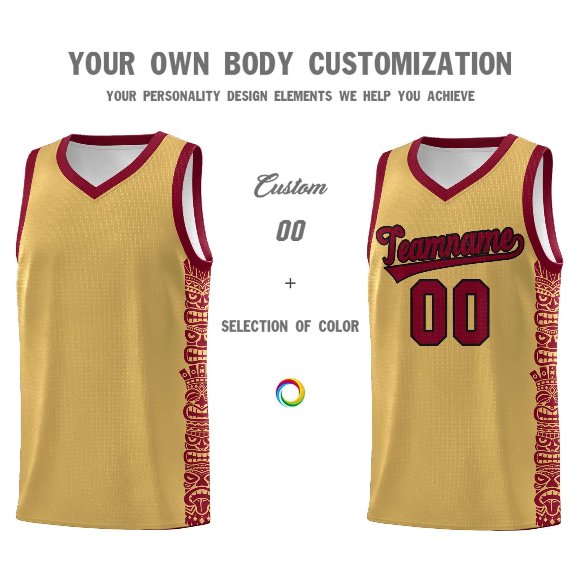 Custom Khaki Crimson Personalized Indians Pattern Sets Sports Uniform Basketball Jersey