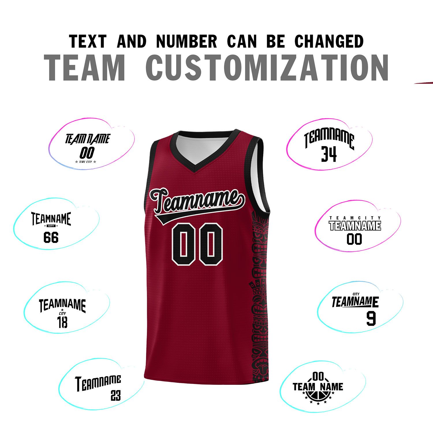 Custom Crimson Black Personalized Indians Pattern Sets Sports Uniform Basketball Jersey