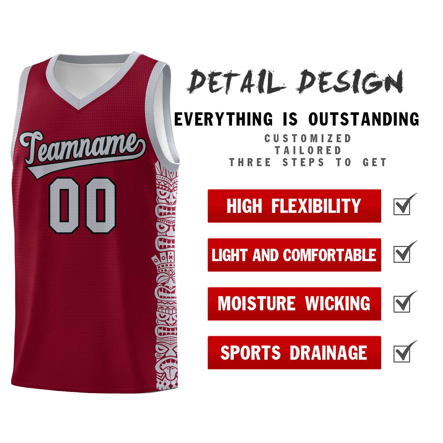 Custom Crimson Gray Personalized Indians Pattern Sets Sports Uniform Basketball Jersey