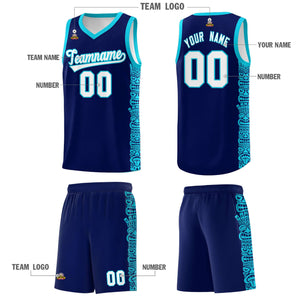 Custom Navy Sky Blue Personalized Indians Pattern Sets Sports Uniform Basketball Jersey