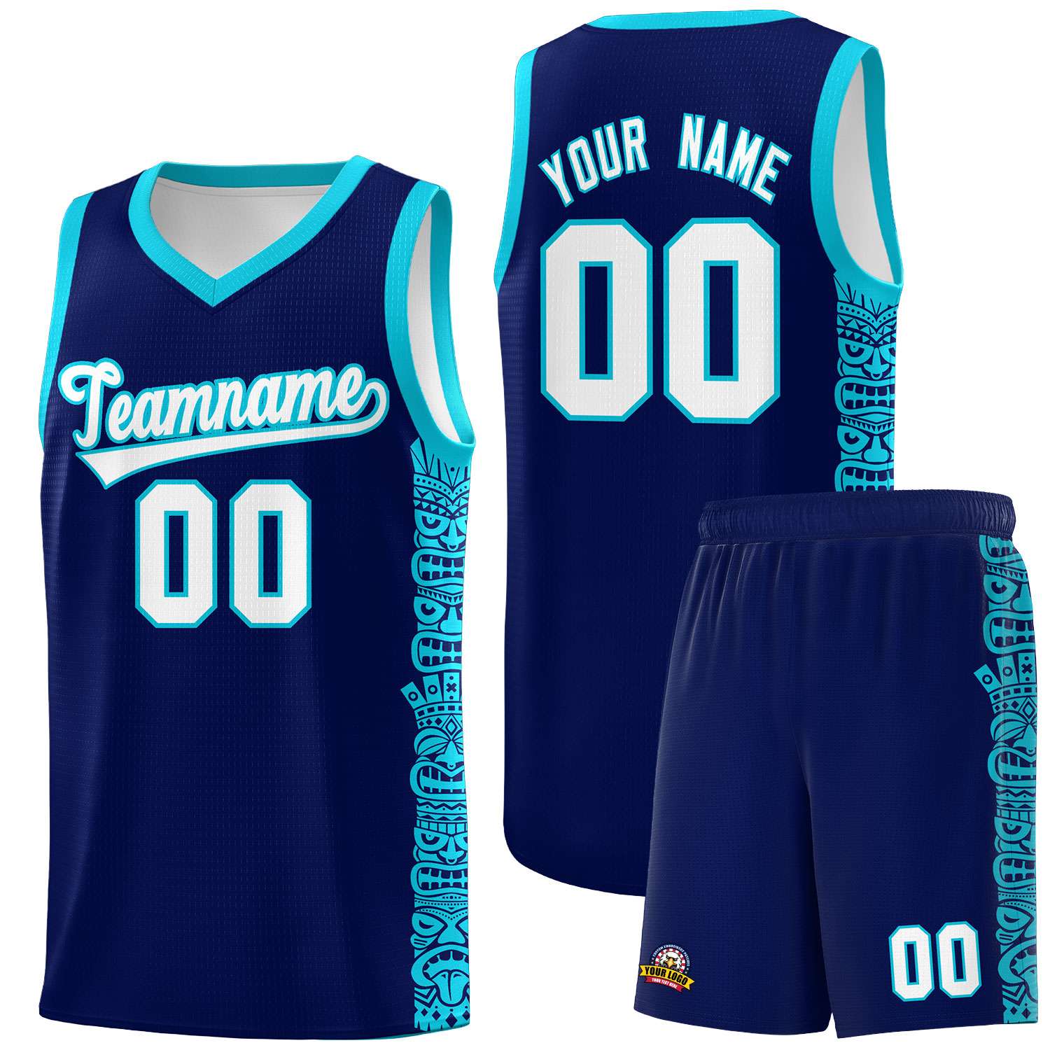 Custom Navy Sky Blue Personalized Indians Pattern Sets Sports Uniform Basketball Jersey