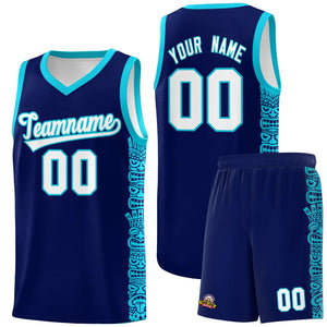 Custom Navy Sky Blue Personalized Indians Pattern Sets Sports Uniform Basketball Jersey