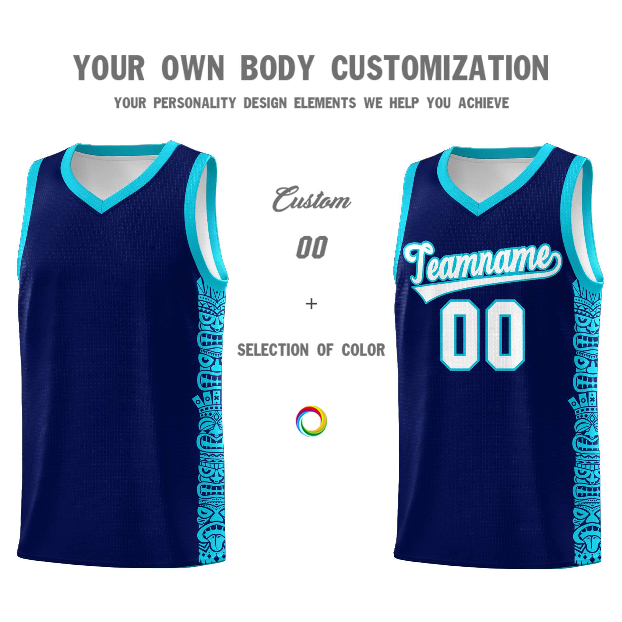 Custom Navy Sky Blue Personalized Indians Pattern Sets Sports Uniform Basketball Jersey